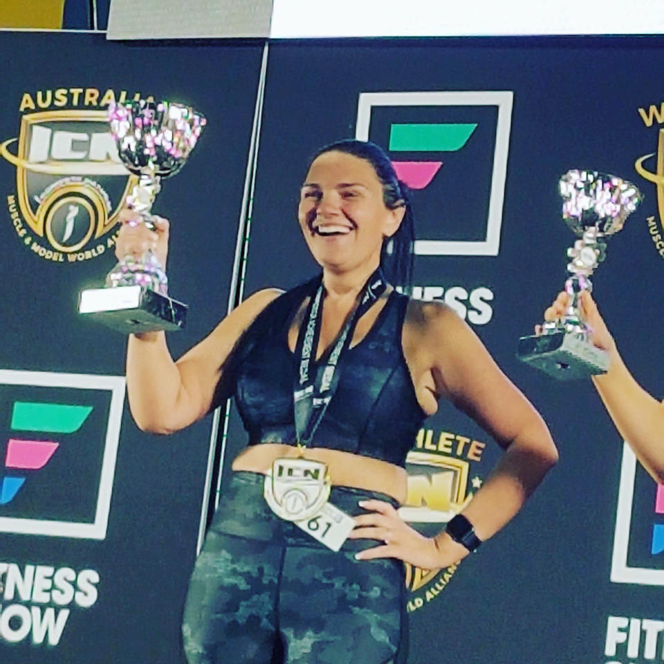 After slimming down to 59kg, last month she was awarded first place in a competition for the Inaugural Queensland Transformation Championships. Source: Caters