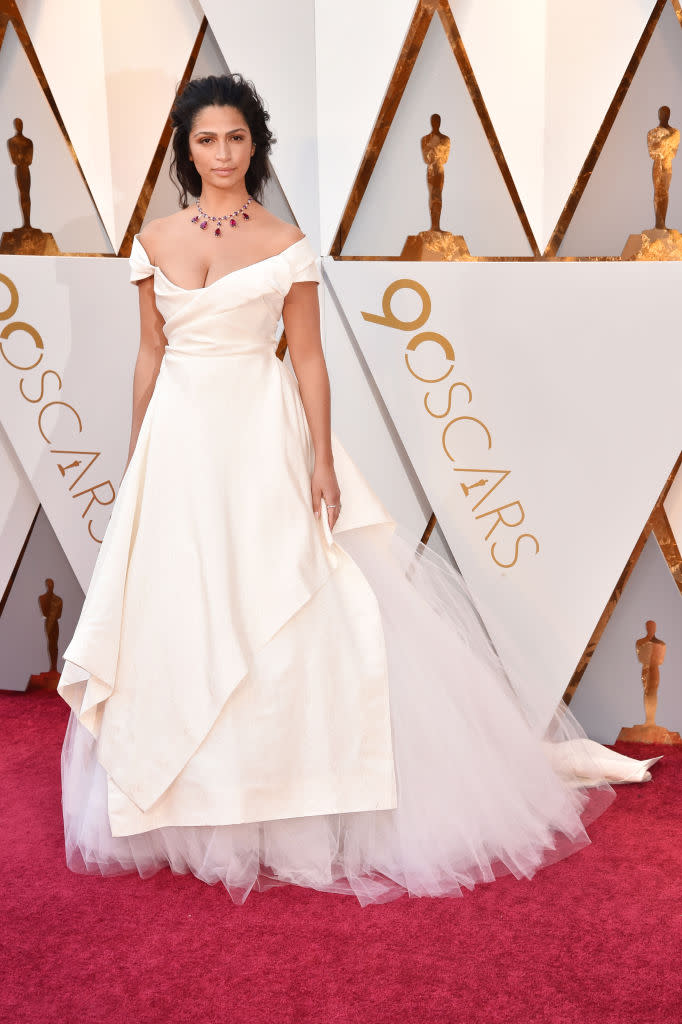 <p>Alves arrived with her husband, Matthew McConaughey, wearing a Vivienne Westwood gown, fit for a princess. (Photo: Getty Images) </p>