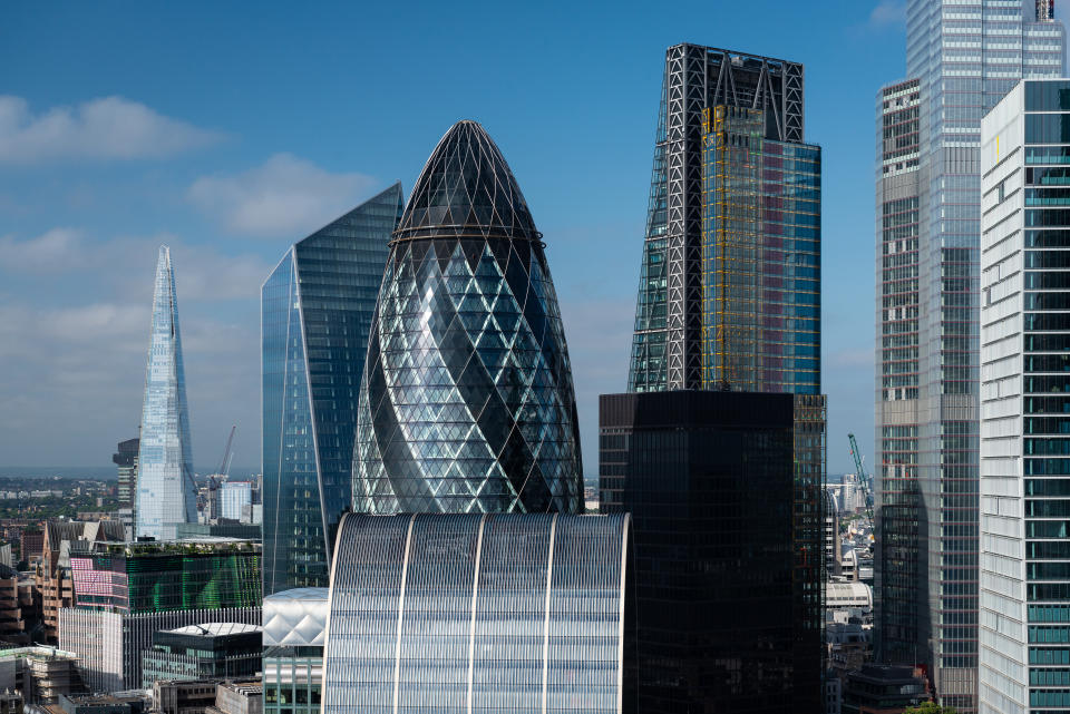 Early morning, London.UK. Office Buildings including The Shard, Scalpel, Swiss-Re Tower (Gerkin) and Cheesegrater