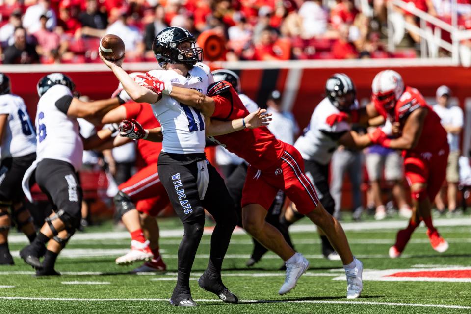 Utah Utes defense sack Weber State Wildcats quarterback Kylan Weisser (11) during their football game at Rice-Eccles Stadium in Salt Lake City on Saturday, Sept. 16, 2023. | Megan Nielsen, Deseret News