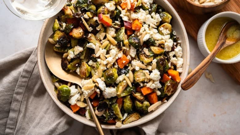Brussels sprout salad in rustic bowl