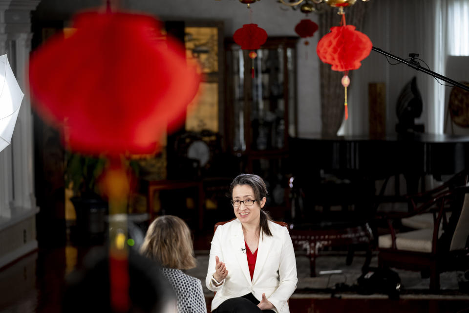 Taiwan's chief U.S. envoy Bi-khim Hsiao speaks during an interview with The Associated Press at the Taipei Economic and Cultural Representative Office in Washington, Friday, Jan. 20, 2023. (AP Photo/Andrew Harnik)