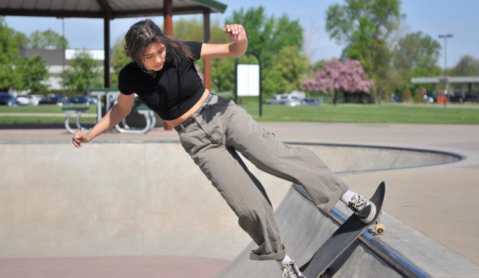 Lydia Nygaard warms up at the St. Cloud Skate Park Friday, May 27, 2022.