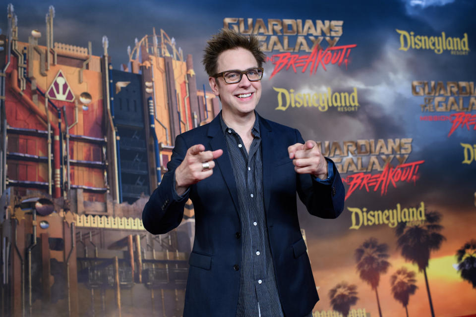 <p><em>Guardians</em> master mind James Gunn held court at the premiere. Gunn, who helped conceive and design Mission: Breakout!, told Yahoo Movies at the ride’s premiere that he had gone on it six times already. (Photo: Disneyland Resort) </p>