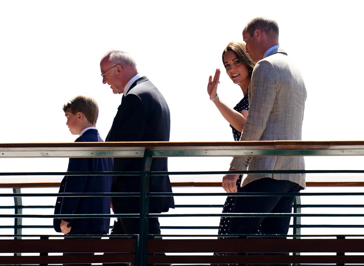 The Duke and Duchess of Cambridge with Prince George on day fourteen of the 2022 Wimbledon Championships at the All England Lawn Tennis and Croquet Club, Wimbledon. Picture date: Sunday July 10, 2022 (John Walton/PA) (PA Wire)