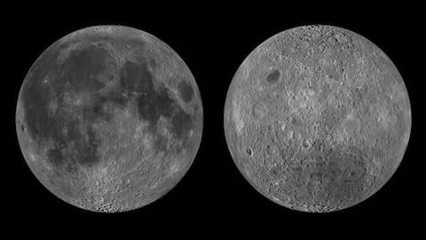 The near side (l) and far side (r) of the Moon