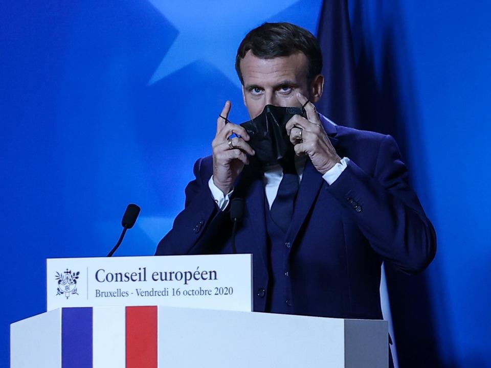 France’s President Emmanuel Macron at a press conference in Brussels, on 16 October, 2020 (Getty Images)