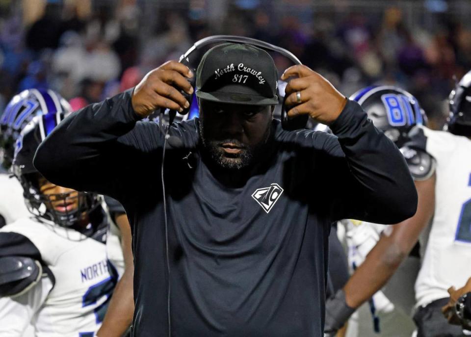 North Crowley head coach Ray Gates, the Fort Worth-area Coach of the Year, wears an 817 North Crowley hat. Bob Booth/Special to the Star-Telegram