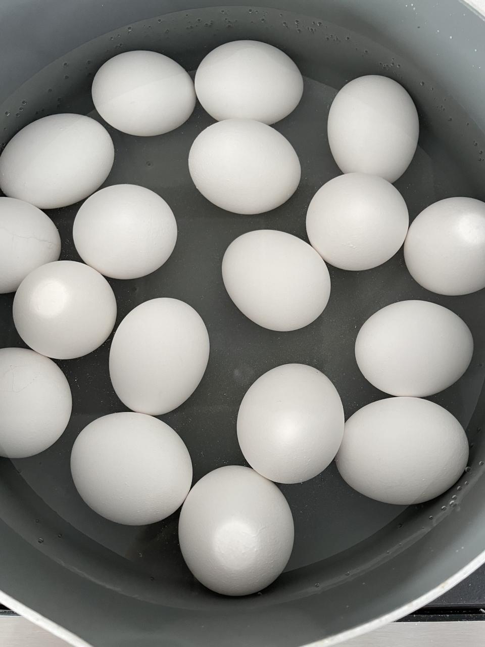 Hardboiled eggs in a pot