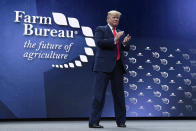 President Donald Trump walks on stage to speak at the American Farm Bureau Federation's convention in Austin, Texas, Sunday, Jan. 19, 2020. (AP Photo/Susan Walsh)