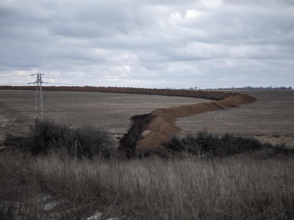 Newly made trenches are seen nearby Bakhmut frontline as war continues between Ukrainian forces and Russian troops in Nykyforivka, Donetsk Oblast of Ukraine on March 02, 2023.