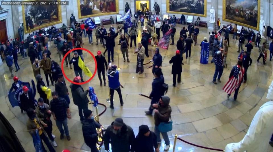 Screenshot of Capitol CCTV footage, with Hennessey circled in red
