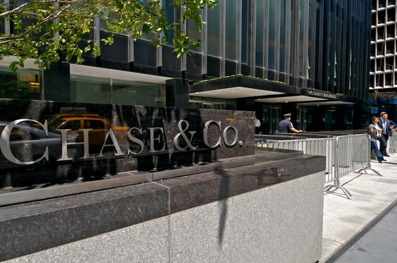 A sign outside JPMorgan Chase's building in New York City.