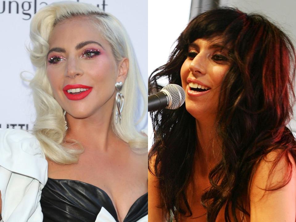 lady gaga blonde dark brown hair