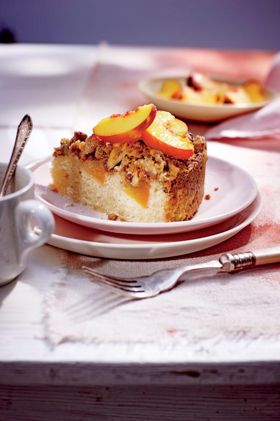 Fresh Peach Coffee Cake with Pecan Streusel