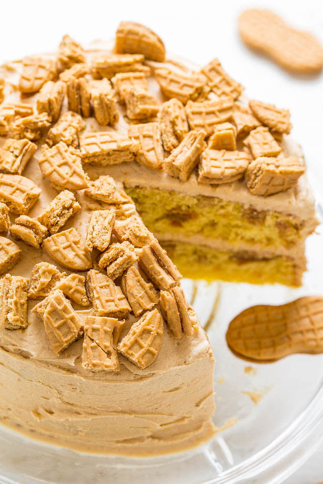 <strong>Get the <a href="https://www.averiecooks.com/2017/07/nutter-butter-peanut-butter-layer-cake.html" target="_blank">Nutter Butter Peanut Butter Layer Cake</a> recipe from Averie Cooks</strong>
