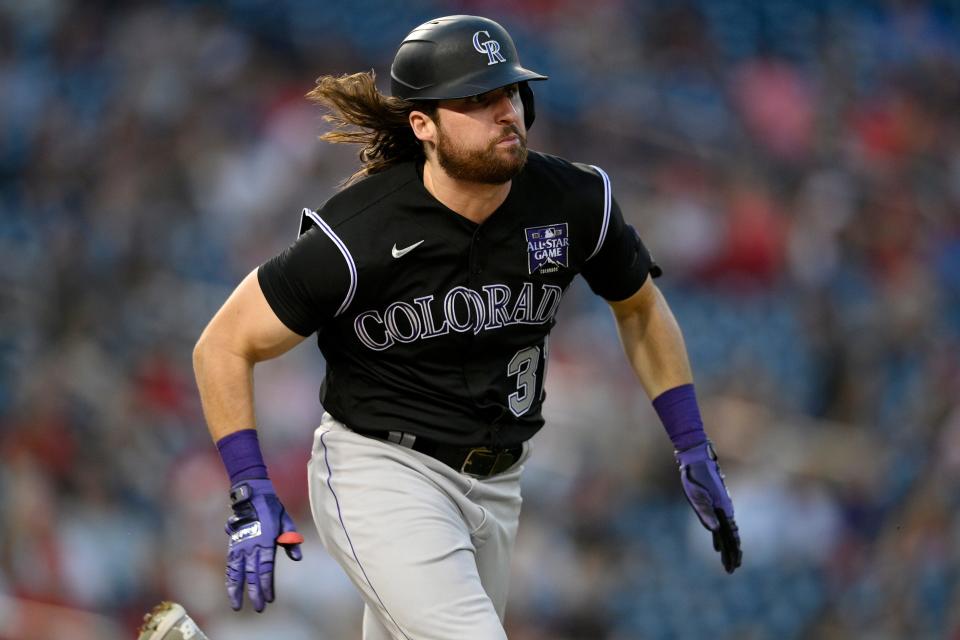 Colorado Rockies' Ryan Vilade in action during a baseball game against the Washington Nationals, Saturday, Sept. 18, 2021, in Washington. The Rockies won 6-0.