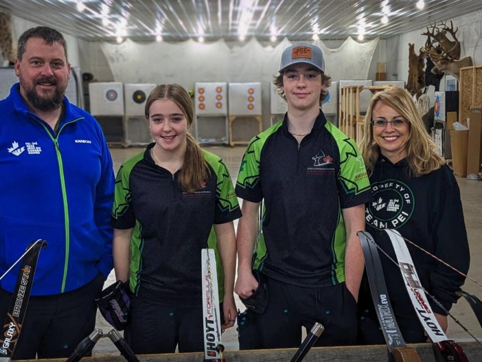 The Crawford family — Duncan, Avery, Keegan and Karla — are passionate promoters of archery on P.E.I. (Shane Hennessey/CBC - image credit)