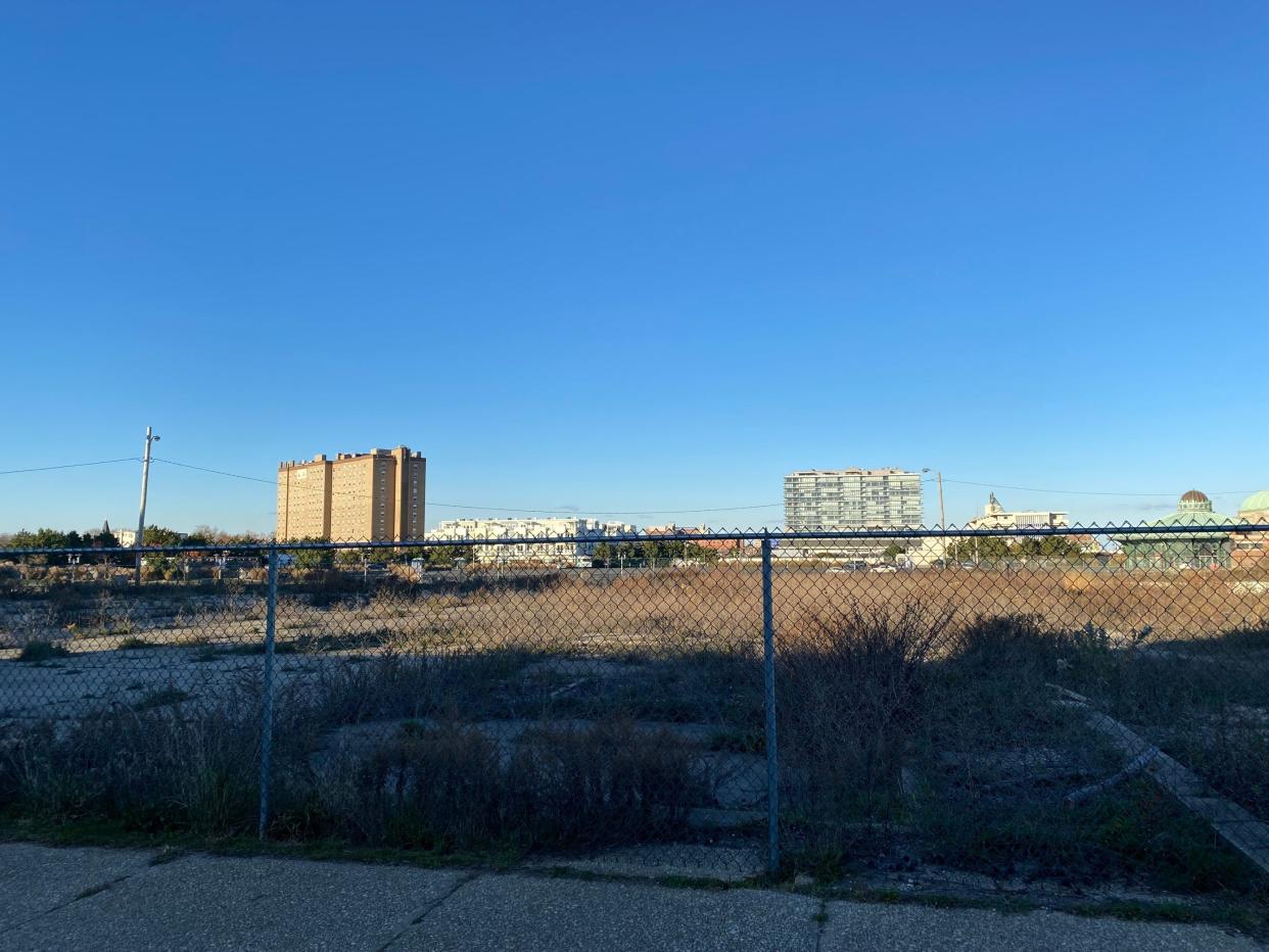 The fenced-off land where a developer wants to build condominiums, stores, single-family houses and a hotel at the northern end of Ocean Grove. Nov. 14, 2023