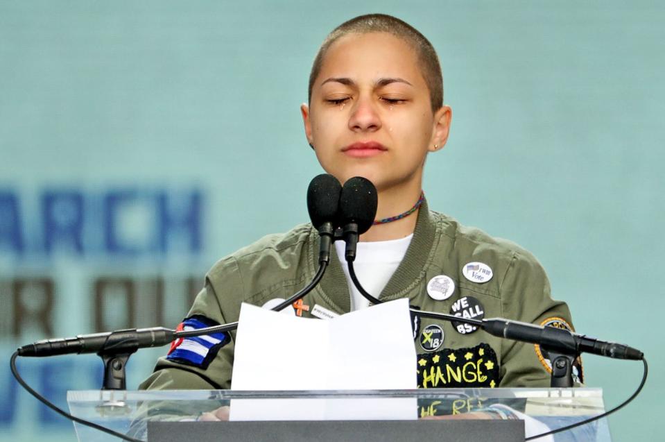 Emma González desde la Marcha por Nuestras Vidas el sábado. (Foto: Getty Images)