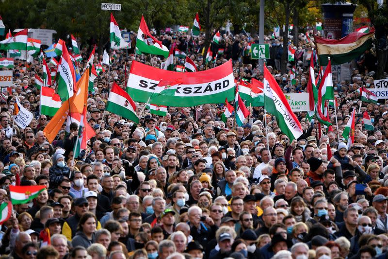 Pro-Orban rally on anniversary of Hungarian uprising, in Budapest