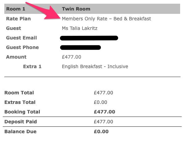 A receipt from Insider reporter Talia Lakritz's stay in London.