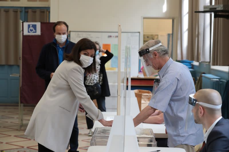 Paris Mayor Anne Hidalgo takes part in the second round of mayoral elections in Paris