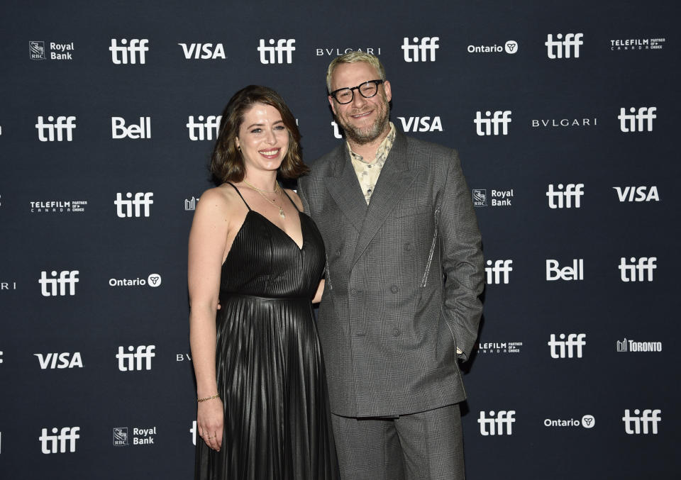 Lauren Miller, left, and Seth Rogen attend the premiere of "The Fabelmans" at the Princess of Wales Theatre during the Toronto International Film Festival, Saturday, Sept. 10, 2022, in Toronto. (Photo by Evan Agostini/Invision/AP)