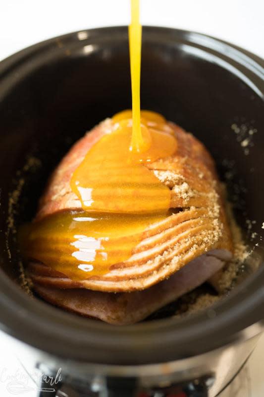 <p>Cooking with Karli</p><p>Set it and forget it ham.</p><p><strong>Get the recipe: </strong><strong><a href="https://cookingwithkarli.com/best-ever-crockpot-ham-recipe/" rel="nofollow noopener" target="_blank" data-ylk="slk:Best-Ever Crock Pot Ham;elm:context_link;itc:0;sec:content-canvas" class="link rapid-noclick-resp">Best-Ever Crock Pot Ham</a></strong></p>