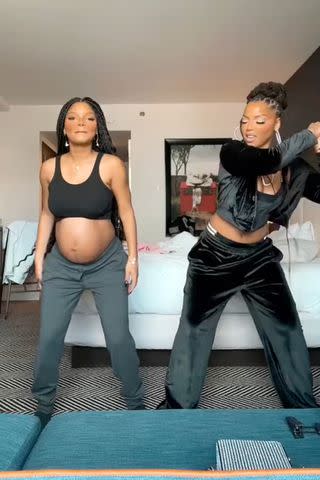 <p>Chloe Bailey/TikTok</p> Halle and Chloe Bailey dance in TikTok video together