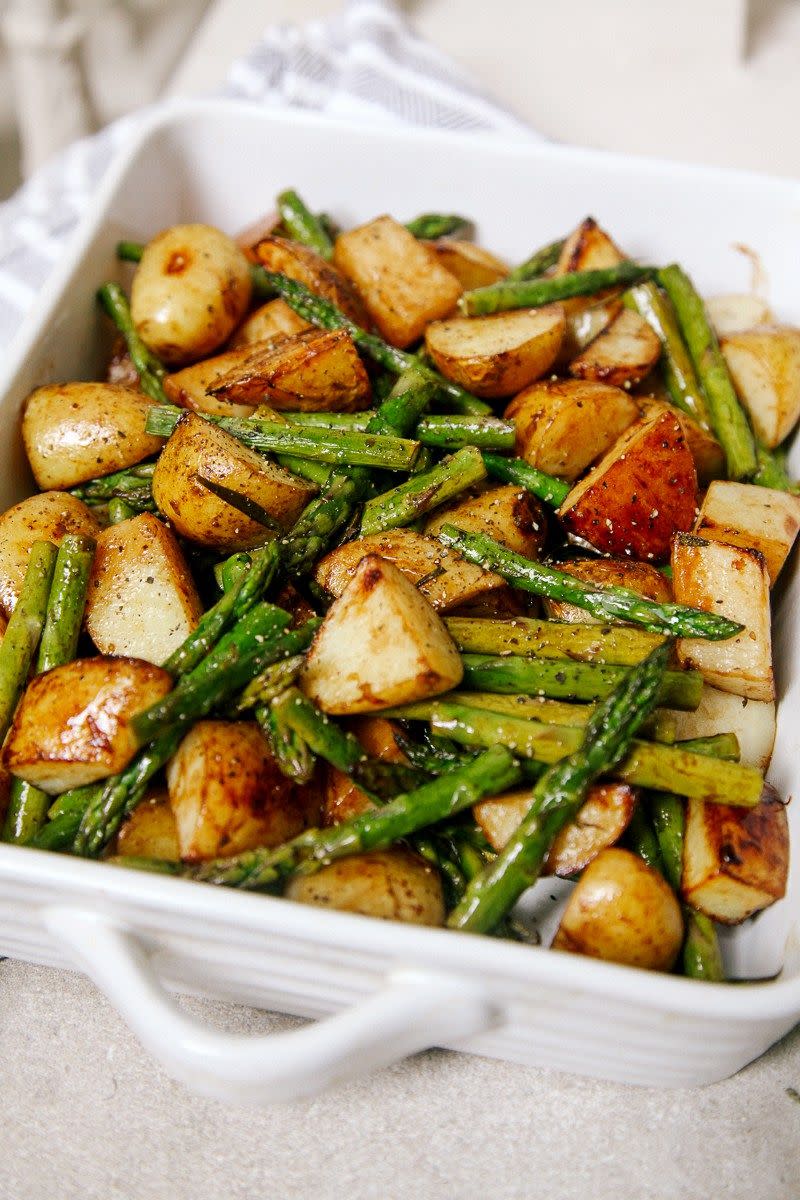 Balsamic Roasted Potatoes and Asparagus