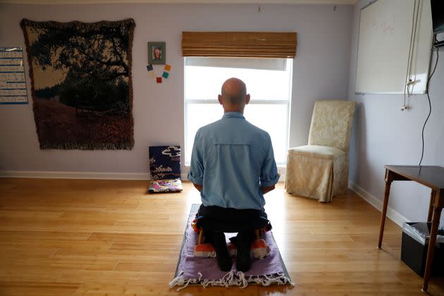 Eisen meditating, a practice he began to help him cope with his anxiety so he could continue to fly as a commercial airline pilot.  (Photo: Octavio Jones for HuffPost)