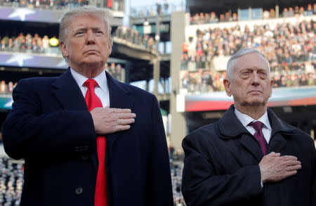 FILE PHOTO: U.S. President Donald Trump and U.S. Defense Secretary Jim Mattis attend the 119th Army-Navy football game at Lincoln Financial Field in Philadelphia, Pennsylvania, U.S. December 8, 2018. REUTERS/Jim Young/File Photo