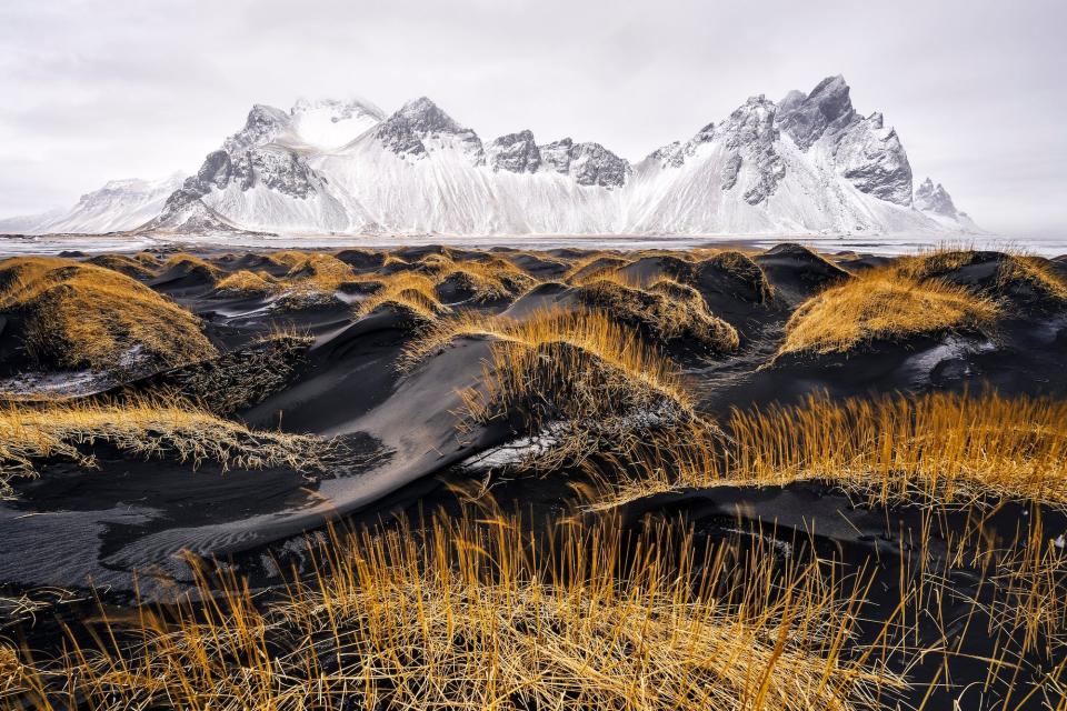 Beach and Vestrahorn mountain in Stokksnes, Iceland.