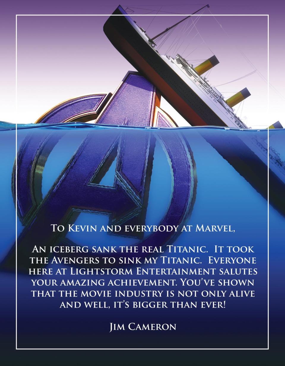 <p>James Cameron must be watching the box office takings of <i>Avengers: Endgame</i> very closely, as it hones in on the number one spot which he currently occupies with <i>Avatar</i>. </p>