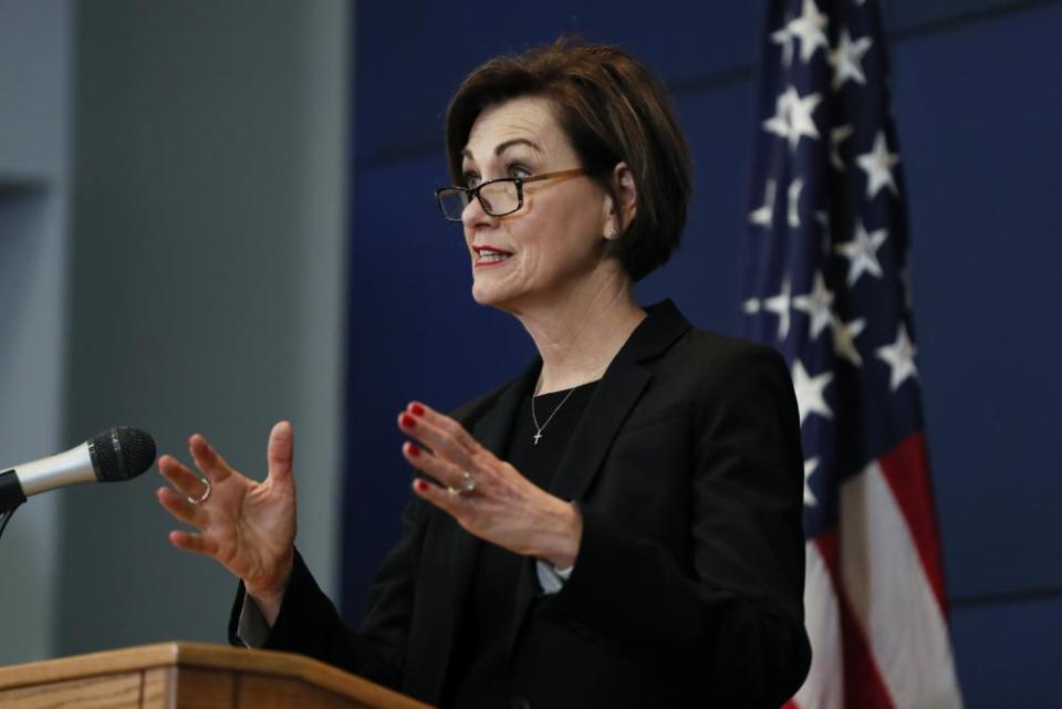 Governor Kim Reynolds holds a coronavirus briefing in Johnston.