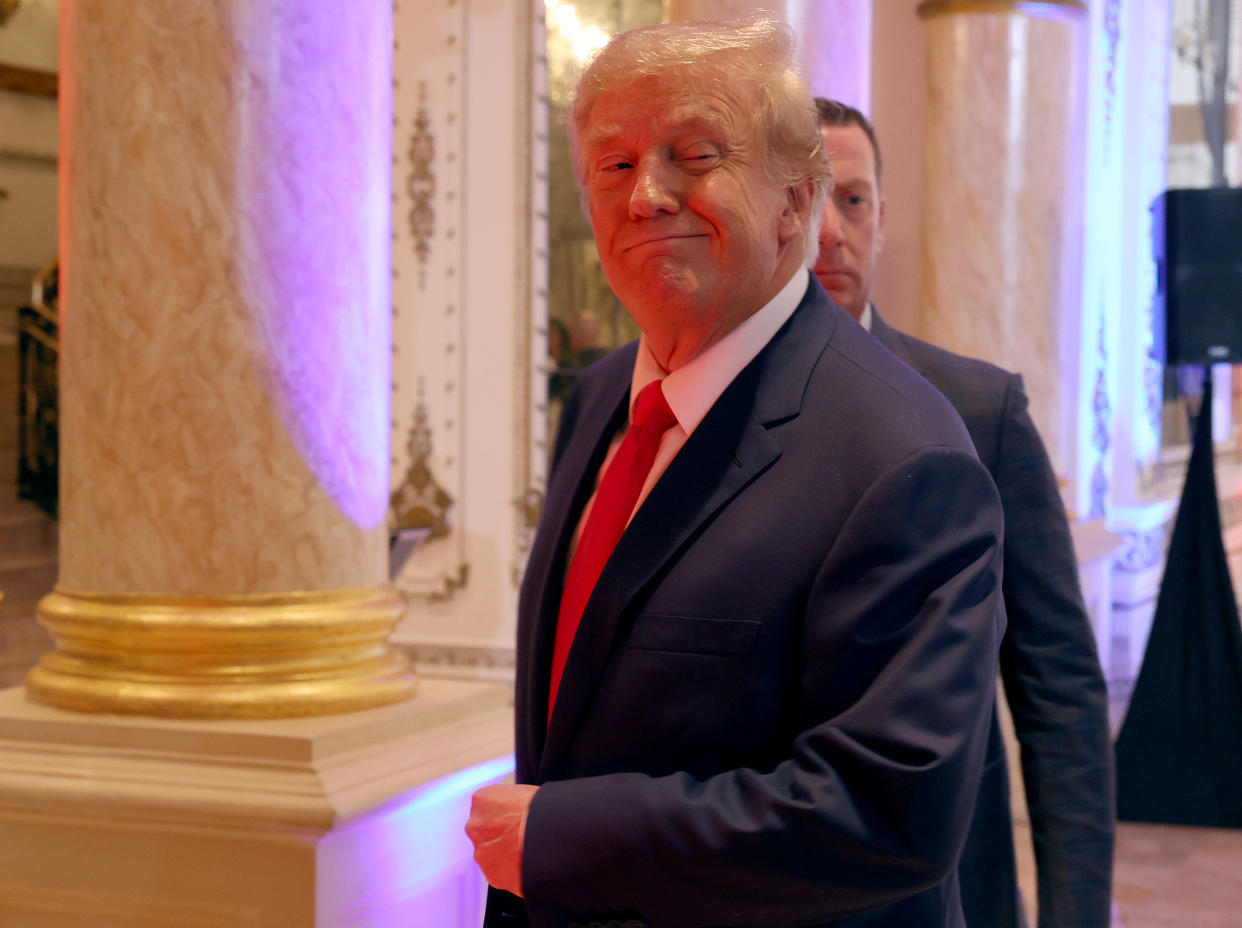 Former U.S. President Donald Trump walks away after speaking to the media during an election night event at Mar-a-Lago on November 08, 2022 in Palm Beach, Florida. (Joe Raedle/Getty Images)