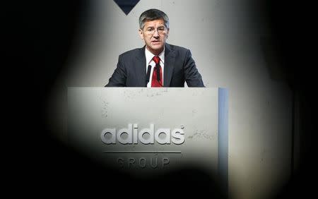 Herbert Hainer, chief executive officer of Adidas, the world's second largest sports apparel firm, holds his speech during company annual general meeting in the northern Bavarian town of Fuerth near Nuremberg, Germany, May 7, 2015. REUTERS/Michaela Rehle