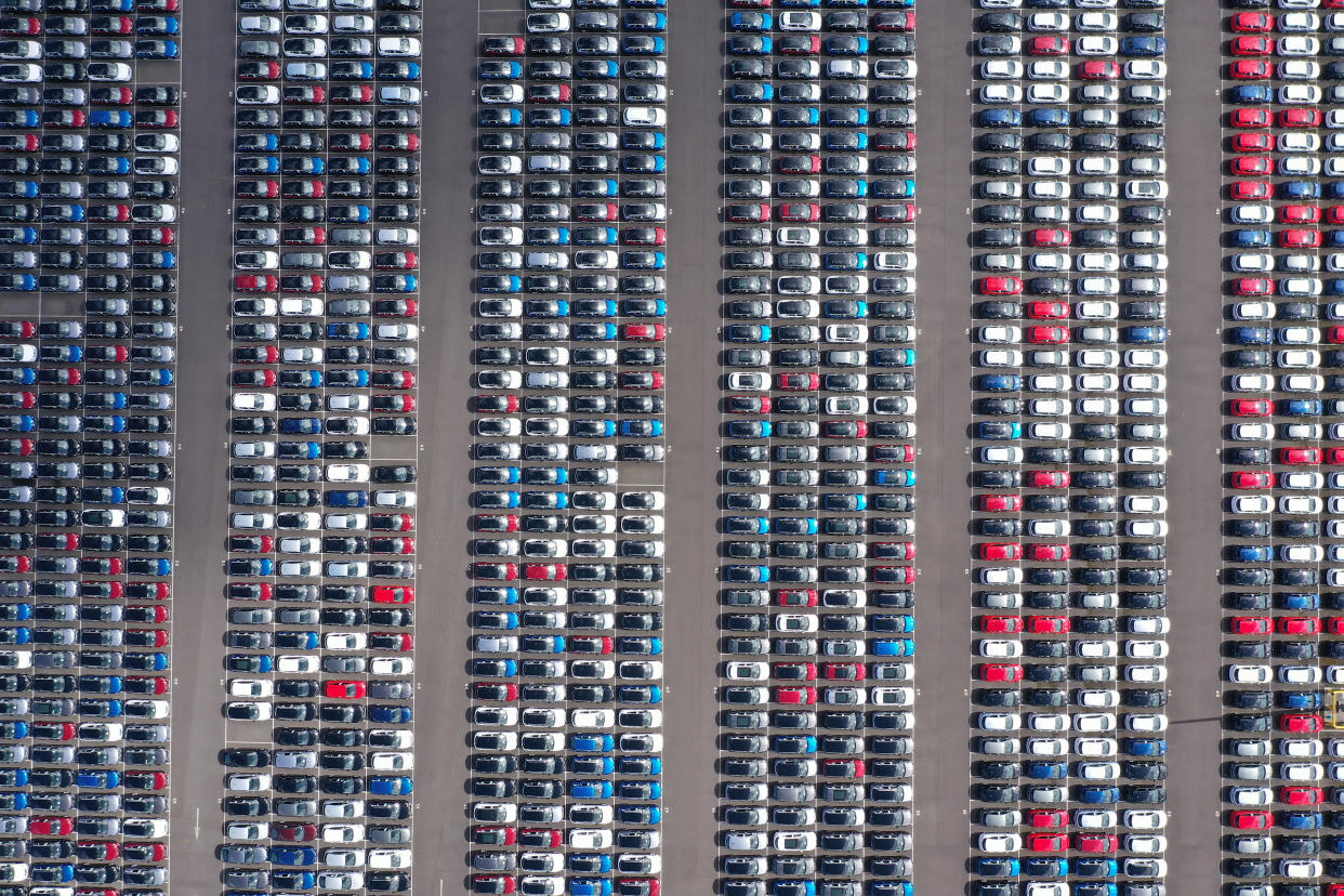 GRIMSBY, ENGLAND - MAY 05:  Imported vehicles sit at the docks near Immingham on May 05, 2020 in Grimsby, England. During the coronavirus (Covid-19) lockdown new car sales have dropped 97%, reportedly the lowest since the end of World War II (Photo by Christopher Furlong/Getty Images)