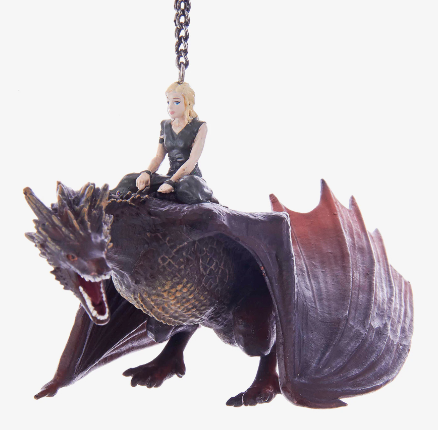 <p>This is not a drill. When we say this is the mother of all ornaments, we really mean it’s the mother of all dragon ornaments.</p> <p><strong>Shop Now:</strong> <em>Game of Thrones</em> Daenerys & Drogon Ornament, $19.92, <a rel="nofollow noopener" href="https://www.hottopic.com/product/game-of-thrones-daenerys-drogon-ornament/11411834.html#q=ornaments&start=18" target="_blank" data-ylk="slk:www.hottopic.com;elm:context_link;itc:0;sec:content-canvas" class="link ">www.hottopic.com</a></p>