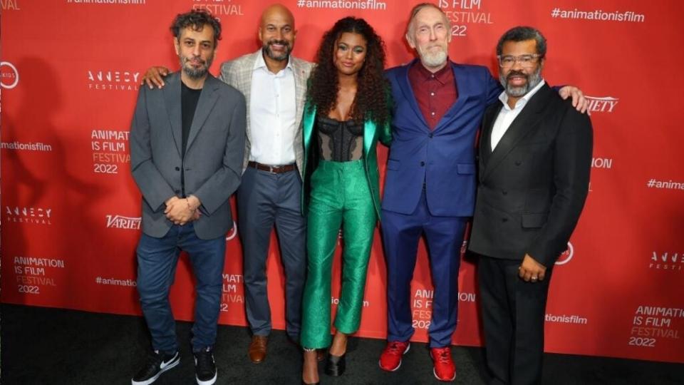 Pablo Lobato, Keegan-Michael Key, Tamara Smart, Henry Selick, and Jordan Peele attend Netflix’s “Wendell & Wild” premiere at the Animation is Film Festival.