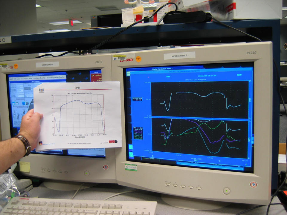 If you think gas is expensive on Earth, the propellant used to rotate the ISS for maneuvers like docking with resupply vehicles costs nearly $10,000 per pound. The Zero-Propellant Maneuver (ZPM) demonstrated controlled movement without any fuel use at all. Instead, the ZPM helped spin the space station using gyroscopes, which leveraged stored momentum (powered by solar energy) and focused it towards specific attitude trajectories. Mission control compares their predicted momentum usage against actual flight telemetry data in the image shown here.