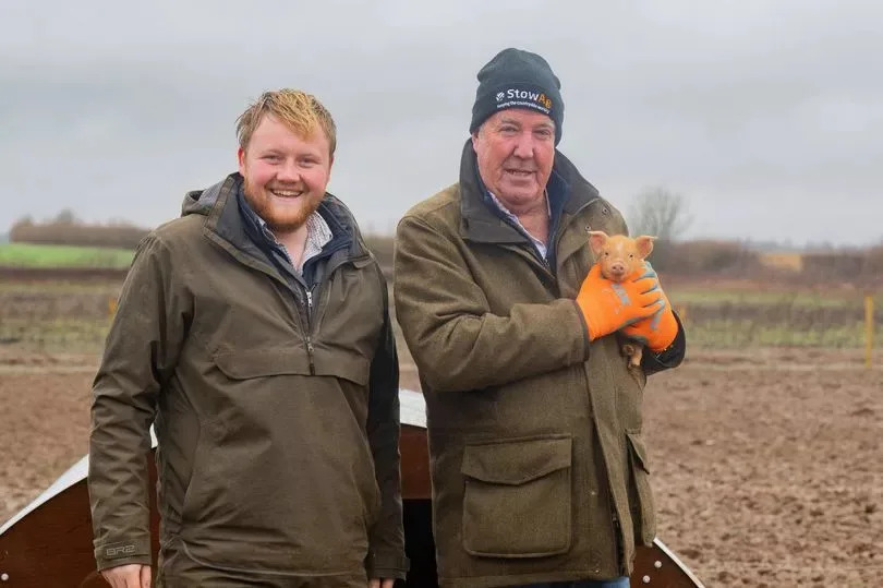 Jeremy Clarkson and Kaleb Cooper in a promo photo for the Prime Video series Clarkson's Farm