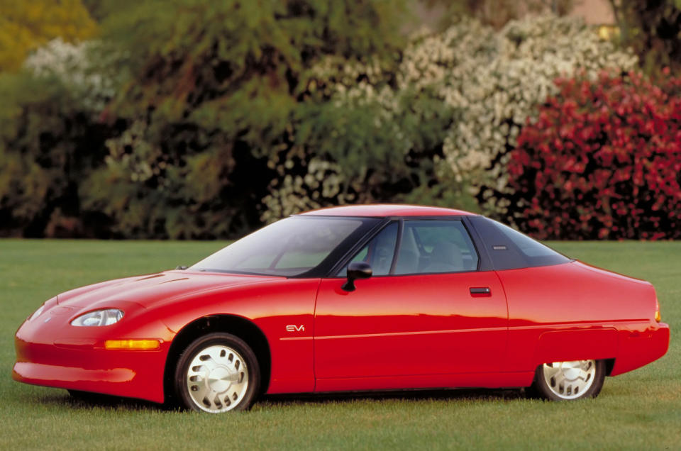 <p>You would expect a start-up, not General Motors, to launch a car like the EV1. Its forward-thinking, flying saucer-like design was only the beginning. The EV1 used a 137hp electric motor connected to a 16.5kWh battery. Aluminium and plastic reduced its weight to approximately 1400kg.</p><p>GM offered the EV1 through a lease program in select US states. It cancelled the project in 2003, citing the impossibility of producing such an advanced car profitably. Customers protested as they reluctantly returned the cars. Most of the <strong>1147 examples</strong> built ended up recycled, which spurred dramatic conspiracy theories. GM CEO <strong>Rick Wagoner</strong> later said that the cancellation of the EV1 project was <strong>his biggest professional regret</strong>.</p>