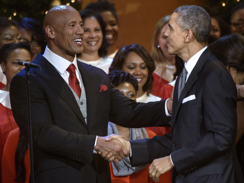 Touchy-feely: Dwayne 'The Rock' Johnson and Barack Obama: Getty