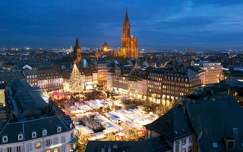 Strasbourg Christmas market from an aerial view - Credit: Getty