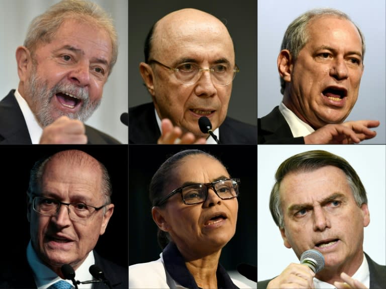 Presidential hopefuls (from left-right and top-bottom): Luiz Inacio Lula da Silva, Henrique Meirelles, Ciro Gomes, Geraldo Alckmin, Marina Silva, Jair Bolsonaro