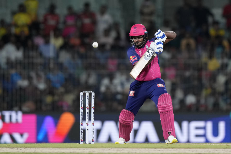 Rajasthan Royals' captain Sanju Samson bats during the Indian Premier League second qualifier cricket match between Rajasthan Royals and Sunrisers Hyderabad in Chennai, India, Friday, May 24, 2024. (AP Photo /Mahesh Kumar A.)