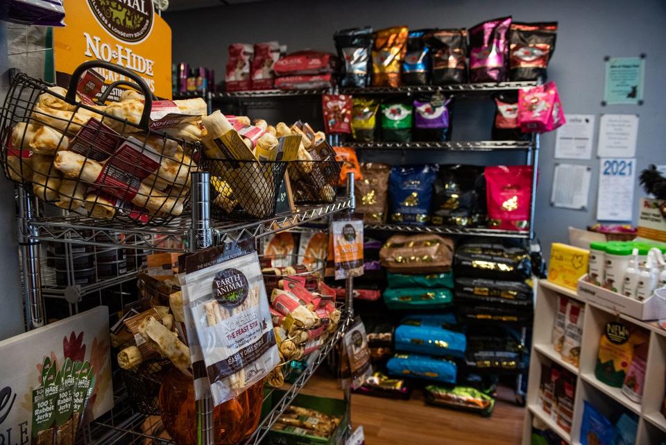 Dog treats and food on display at Puppy Paws in Cornwall, NY on Wednesday, November 17, 2021.