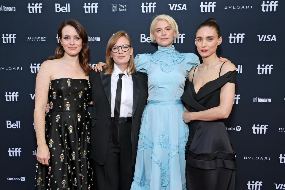 TORONTO, ONTARIO - SEPTEMBER 13: (L-R) Claire Foy, Sarah Polley, Jessie Buckley, and Rooney Mara attend the 